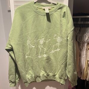 Urban Outfitters Light Green Skeleton Graphic Crewneck Sweater